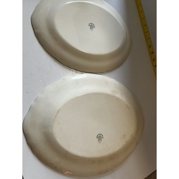 Vintage Crown Potteries Co. Set Of 2 Large Oval Serving Platters Ivory With Gold - Picture 8 of 15